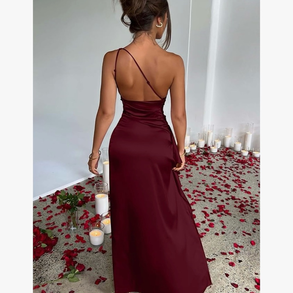 Amazon One-Shoulder Wine Dress - Picture 3 of 6